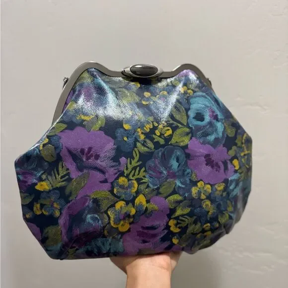 Original Design! Cowhide Leather Floral Print Handmade Metal Frame Slouchy Bag - Picture 8 of 16